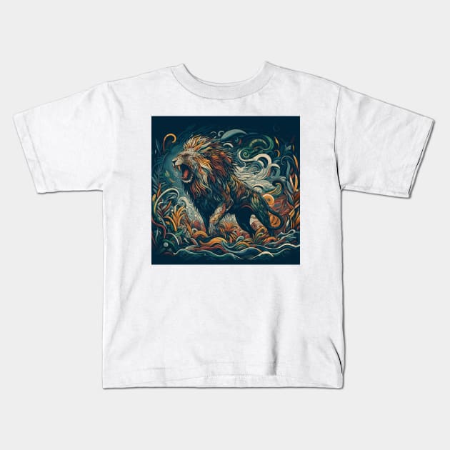 A dark tribal style lion. Kids T-Shirt by scollins5